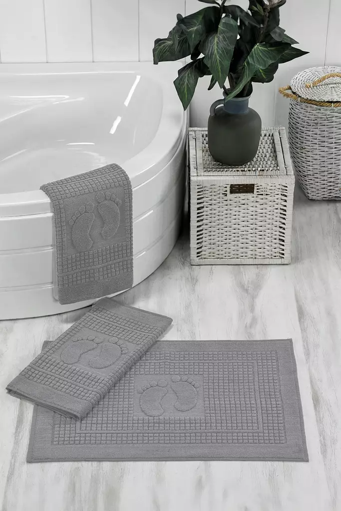 Badrumsmatta Set Mijölnir Grå 100% Bomull 50x70 cm 3 Delar - Badrumsmattor och våtrumsmattor - 8684283346424 - 1