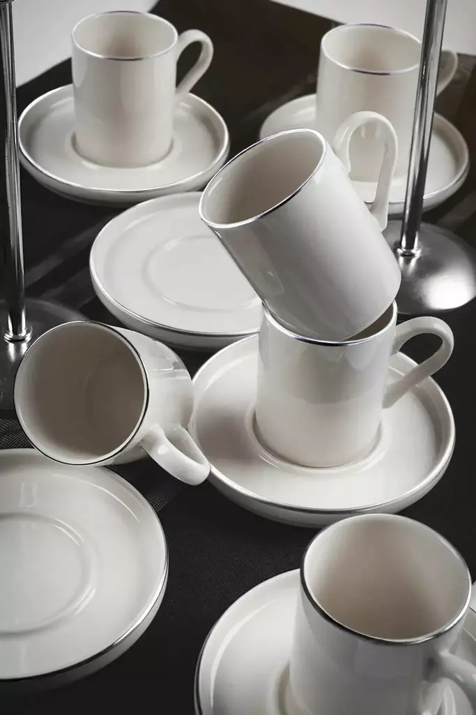 Kaffekoppar Set Hermia Vit Silver Porslin 12 Delar - Kaffe- och teserviser - 8684283773404 - 1