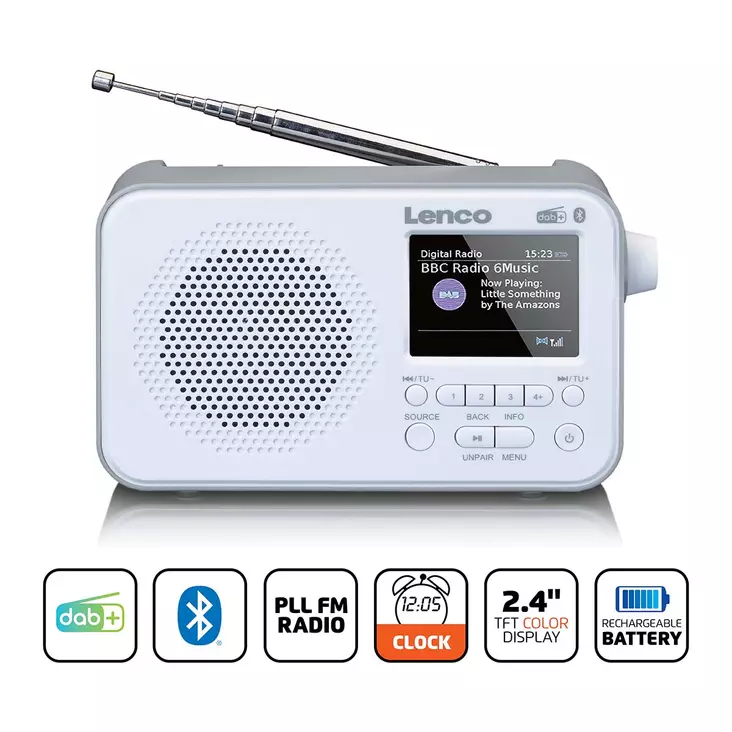 Bärbar DAB+ FM-radio med Bluetooth® 2,4" TFT-display Vit - Radioapparater - 8711902077534 - 1