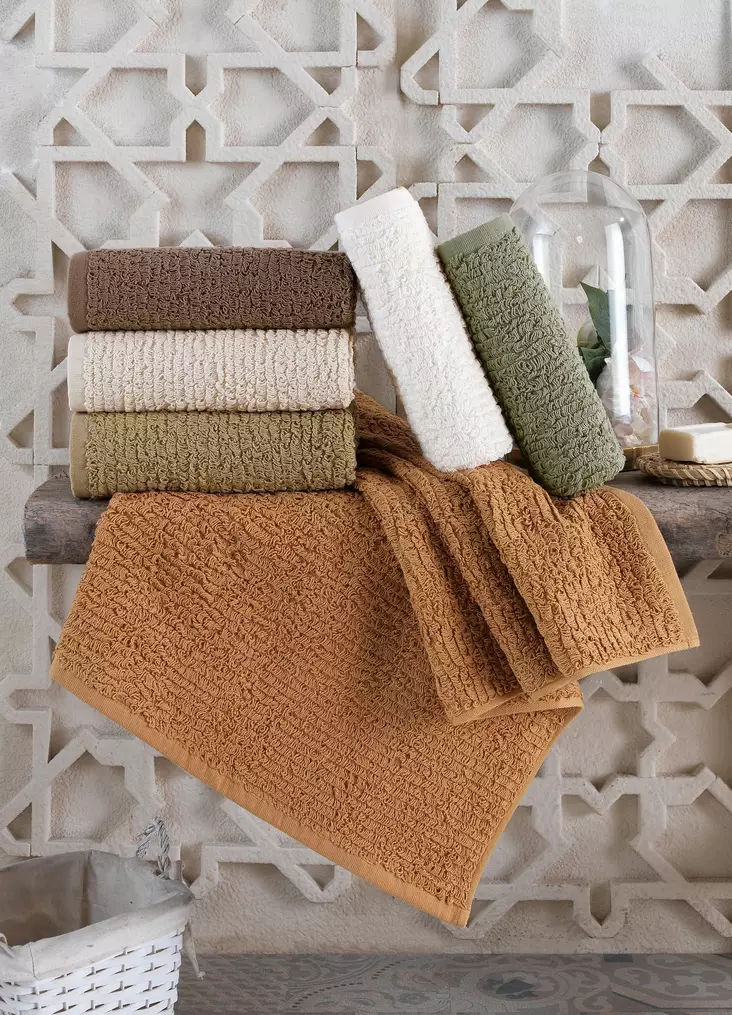 Handdukset Mijölnir Brun Krämvit Vit Khaki Grön 100% Bomull Jacquard 50x90 cm - Handdukar - 8683743826674 - 1