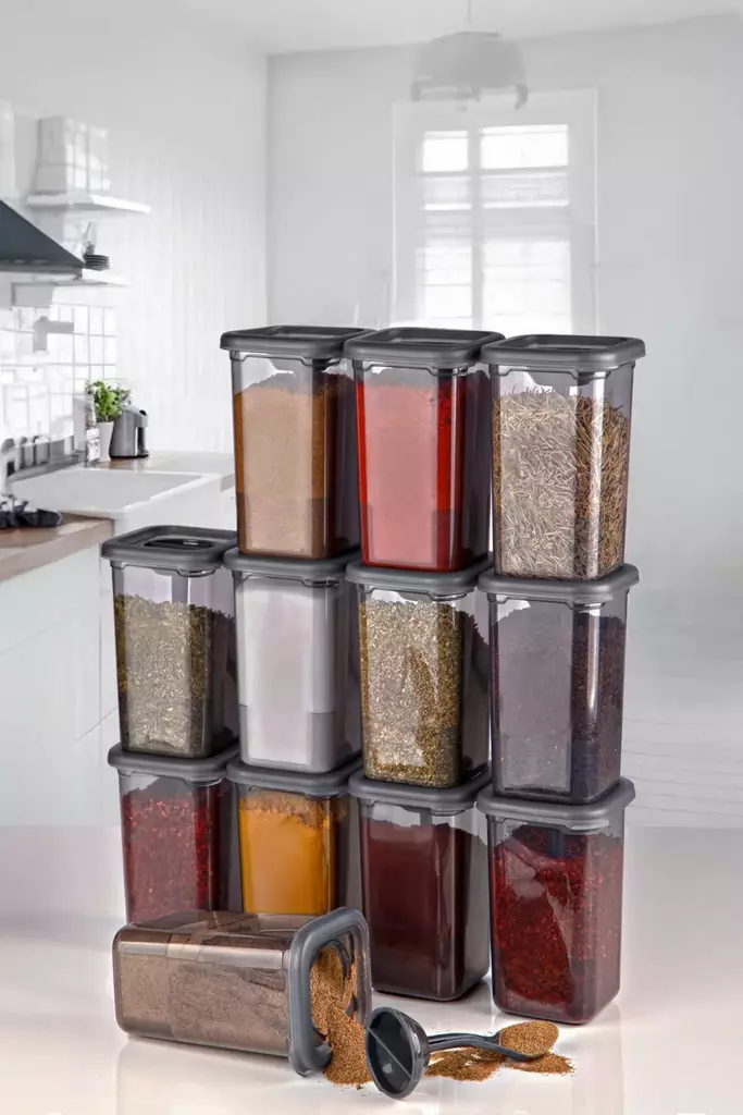 Förvaringslåda Set Hermia Antracit Plast 12 Delar - Matlådor och matförvaringsbehållare - 8684283772704 - 1