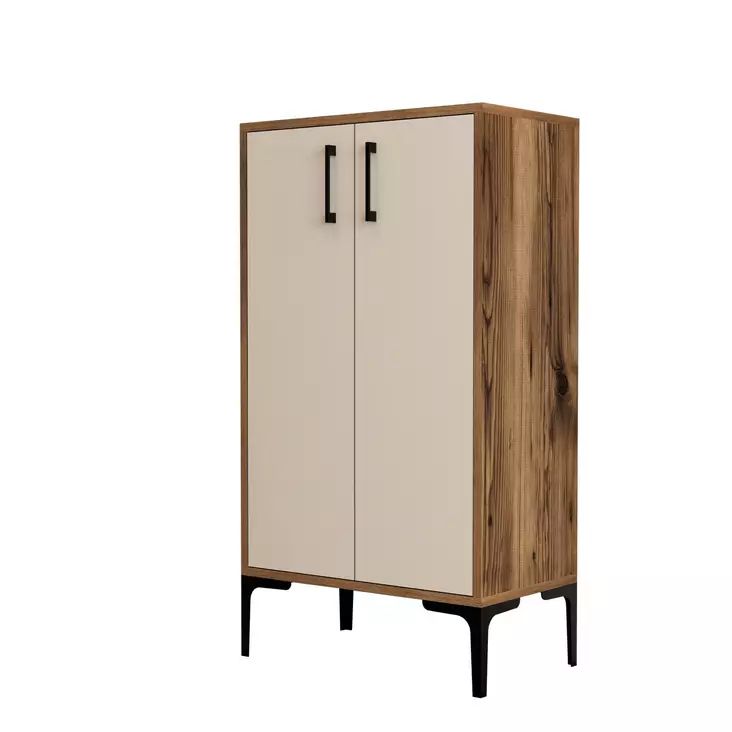 Skoskåp Hanah Home Prag Valnöt Cream Spånskiva 60x111x35 cm - Skoskåp - 8683342460804 - 1