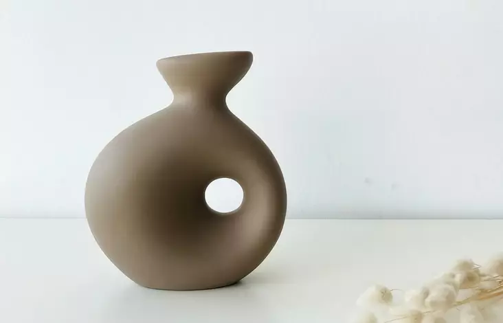 Vas Aberto Design CY0147 Ljusbrun Keramik 14x7x16 cm - Hängande blomkrukor och vaser - 8684282979364 - 1