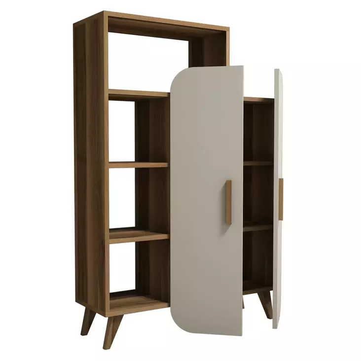 Bokhylla Hanah Home Walnut Cream Valnöt Spånskiva 90x132x32 cm - Bokhyllor - 8681875184044 - 1