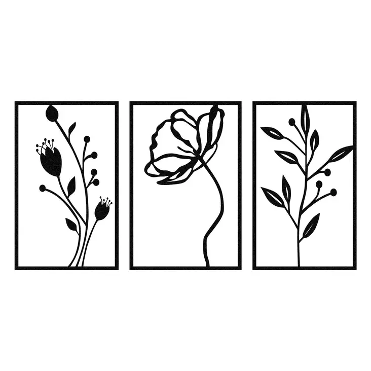 Väggdekor Metall Wallity Flowers Svart Metall 70x39 cm - Dekorationer, prydnadsföremål - 8682870956414 - 1
