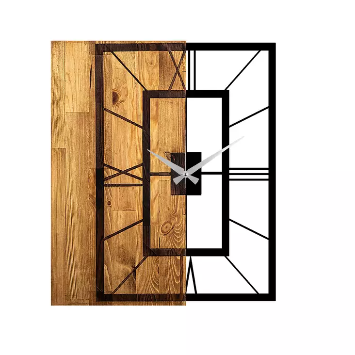 Väggklocka Wallity Wooden Clock Ljus Valnöt/Svart Trä Metall 49x58 cm - Väggklockor - 8683342261234 - 1