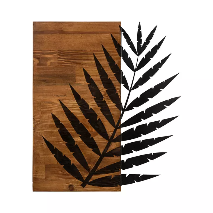 Väggdekor Trä Wallity Leaf3 Svart Metall Trä 50x58 cm - Dekorationer, prydnadsföremål - 8682870854444 - 1
