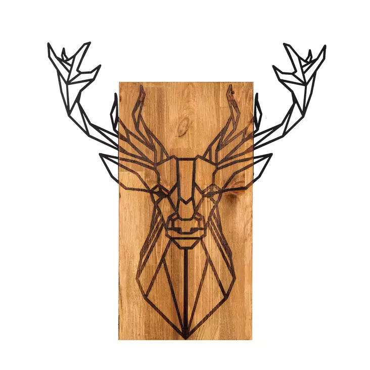 Väggdekor Trä Wallity Deer Svart Metall Trä 61x66 cm - Dekorationer, prydnadsföremål - 8683342168144 - 1