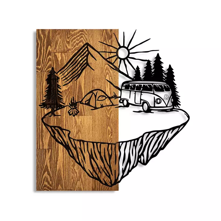 Väggdekor Trä Wallity Camp Life Valnöt/Svart Trä 54x57 cm - Dekorationer, prydnadsföremål - 8683742112334 - 1