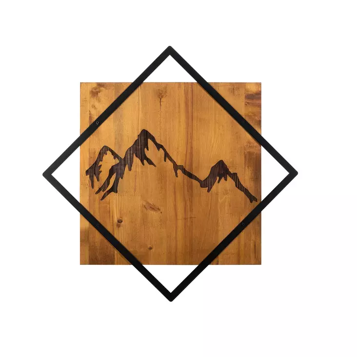 Väggdekor Trä Wallity Mountain 2 Valnöt/Svart Trä/Metall 54x54 cm - Dekorationer, prydnadsföremål - 8681875866674 - 1