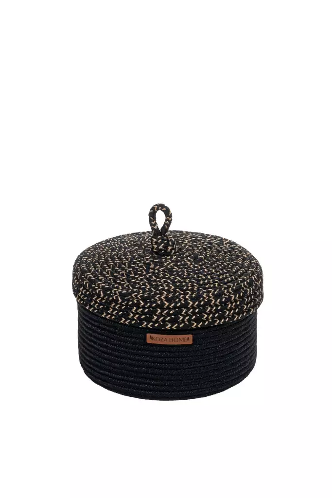 Dekorationslåda, svart, 25 cm x 15 cm, handgjord, 100 % bomull - Förvaringslådor och korgar - 8683743769964 - 1