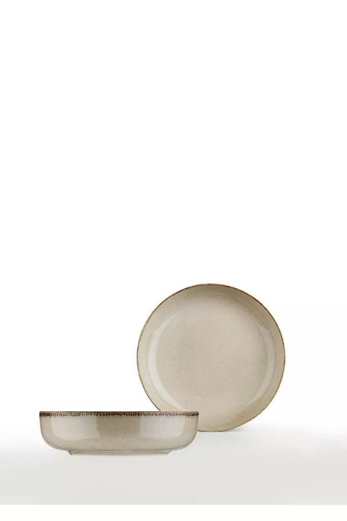 Skål Set Hermia Grå Porslin 2 Delar - Serveringsfat - 8684283203444 - 1