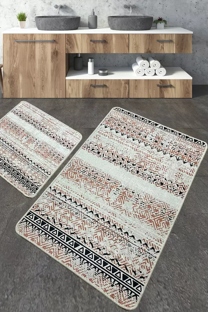 Badrumsmatta Set Mijölnir Flerfärgad 100% Polyester Antibakteriell Halkfri 50x60 cm & 60x100 cm - Badrumsmattor och våtrumsmattor - 8683342801164 - 1