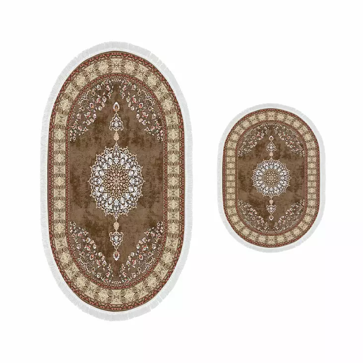 Badrumsmatta Set Mijölnir Beige Halkfri Antibakteriell Polyester 50x60 cm & 60x100 cm - Badrumsmattor och våtrumsmattor - 8683342421164 - 1