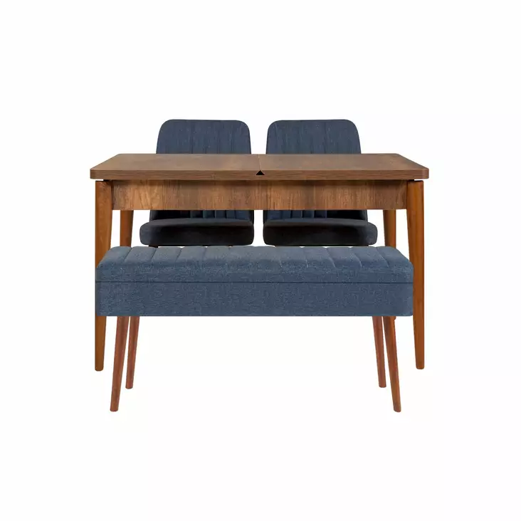 Matbord Hanah Home Vina 1048 Valnöt Mörkblå Spånskiva 129x75x80 cm - Matbord - 8683742500124 - 1