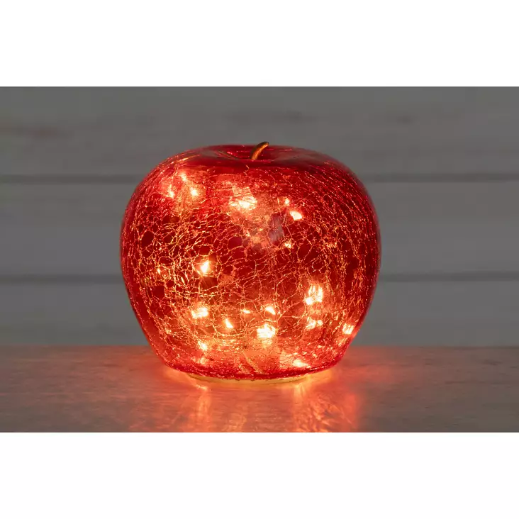LED-omena 15 cm punainen Finnlumor - Tunnelmallinen lasinen koristeomena ajastimella (20 LED) - Ljussmycken och ljusfigurer - 6410416482774 - 1