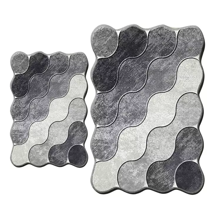 Badrumsmatta Set L'essentiel Grå Halkfri Antibakteriell 100% Polyester 50x60 cm & 60x100 cm - Badrumsmattor och våtrumsmattor - 8683743784394 - 1