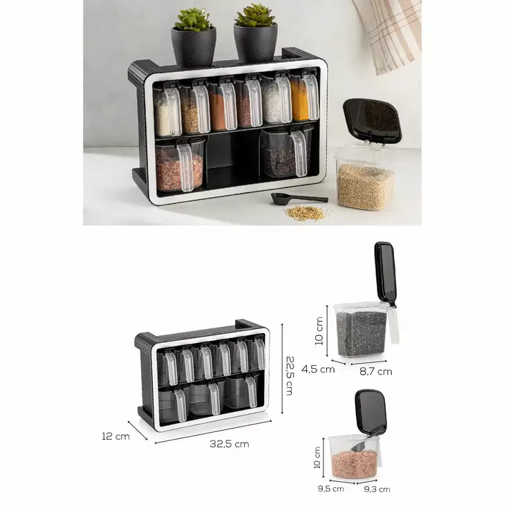 Kryddburk Set Hermia Antracit Plast 10 Delar - Dagliga köksartiklar - 8684283501304 - 1