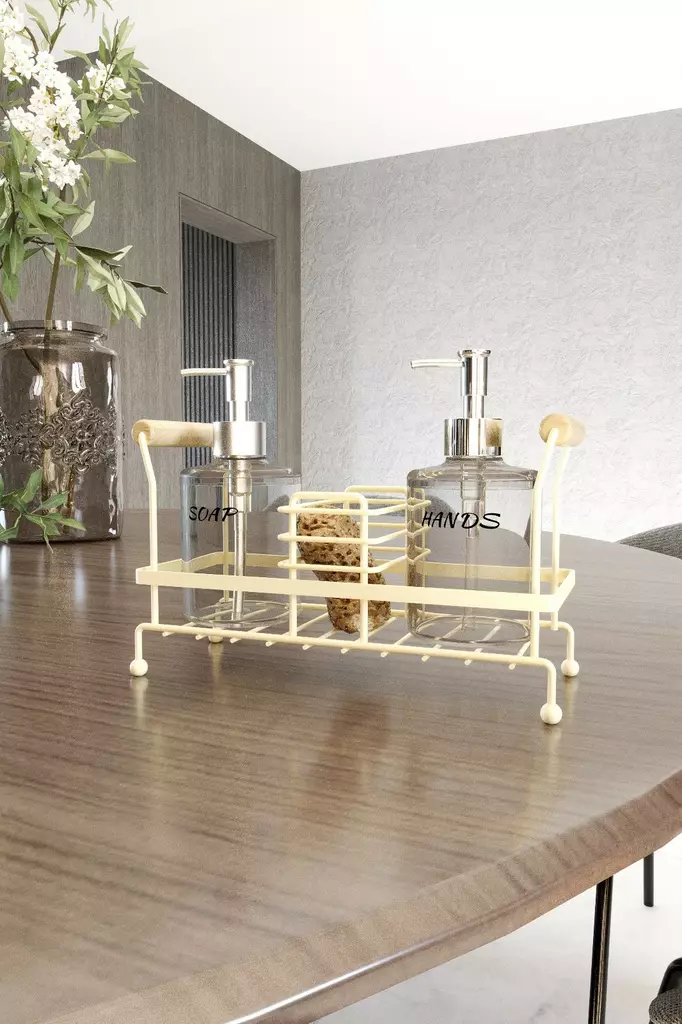 Tvålpump Hermia Beige Metall 24x11 cm - Badrumstillbehör - 8684283557844 - 1