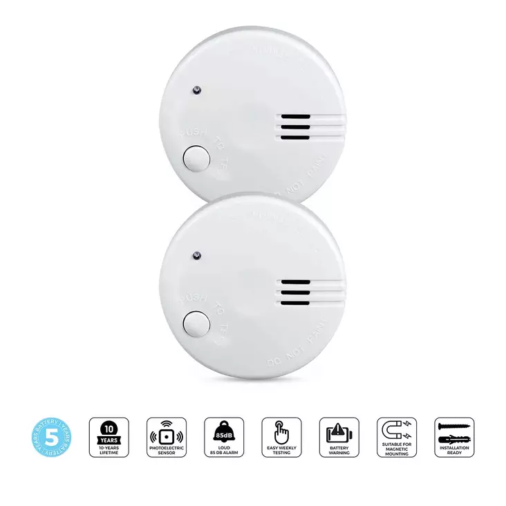 Minirökdetektor med 5 års batteri 2-pack Vit - Brandvarnare och kolmonoxidvarnare - 8711902089384 - 1