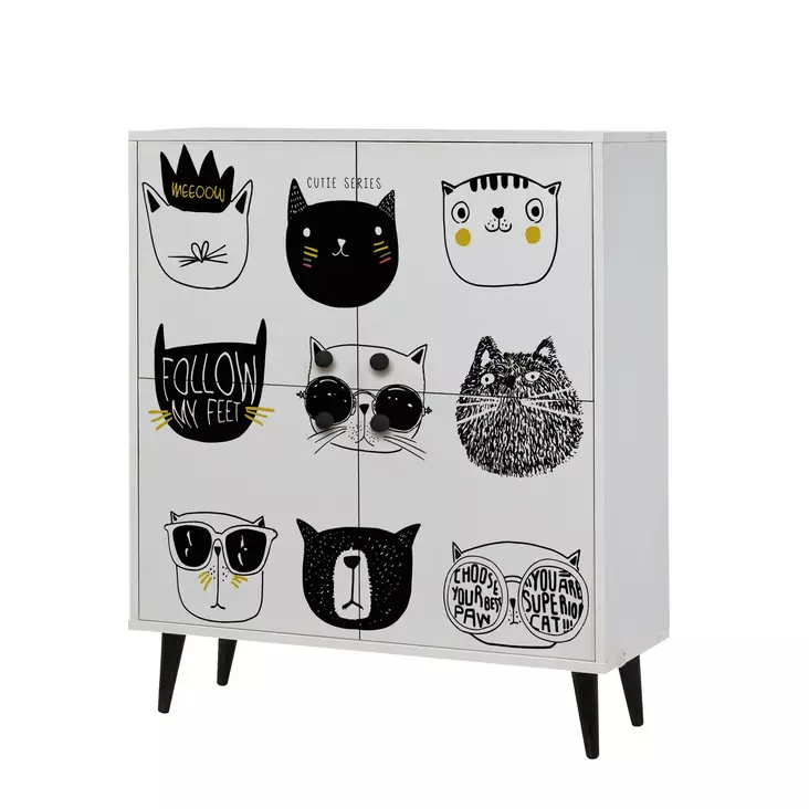Förvaringsskåp Hanah Home Multilüx Cats Vit Spånskiva 95x111x36 cm - Skåp och byråer - 8682870092174 - 1