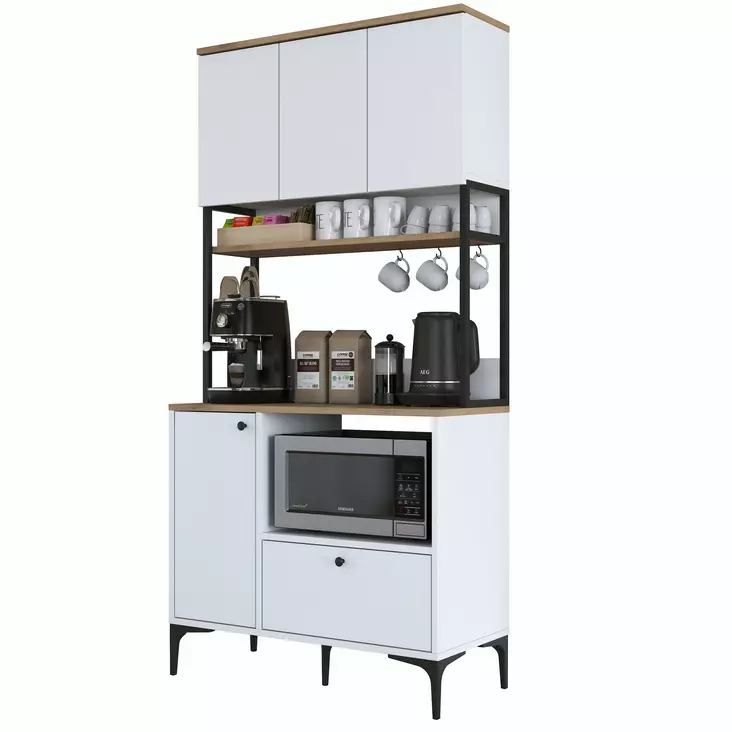 Förvaringsskåp Hanah Home JE159 Vit Valnöt Spånskiva 90x184,2x38 cm - Skåp och byråer - 8684283108794 - 1
