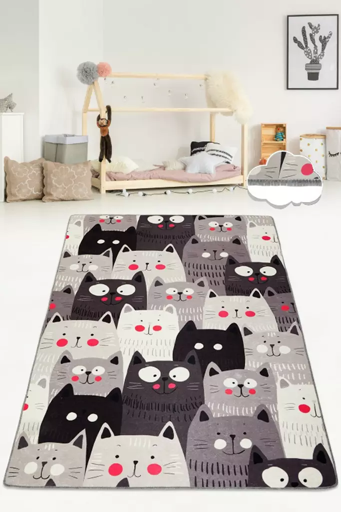 Matta Conceptum Cats Gray Djt Flerfärgad Polyester 80x120 cm - Små mattor och gångmattor - 8682870506824 - 1