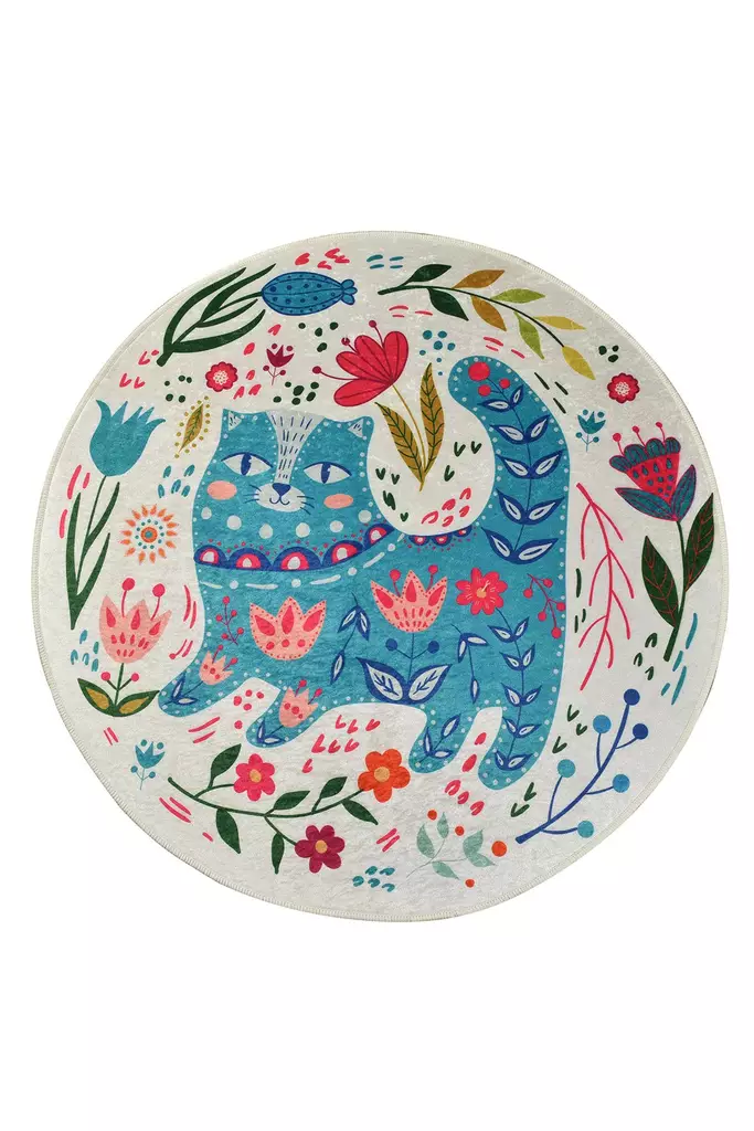 Matta Conceptum Blue Cats Flerfärgad Polyester 140x140 cm - Runda mattor - 8681875668964 - 1