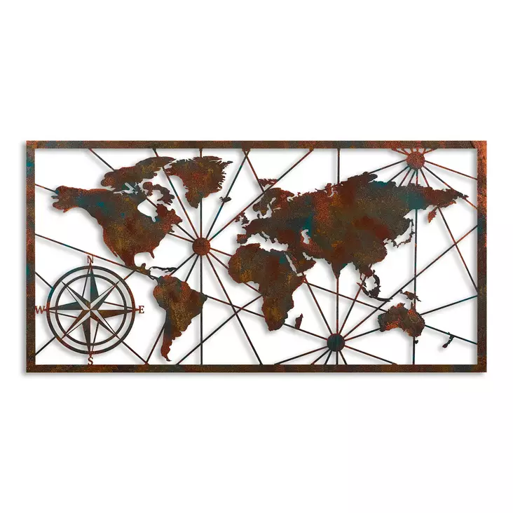 Väggdekor Metall Wallity World Map Large Flerfärgad Metall 120x60 cm 2 Delar - Dekorationer, prydnadsföremål - 8683743851584 - 1