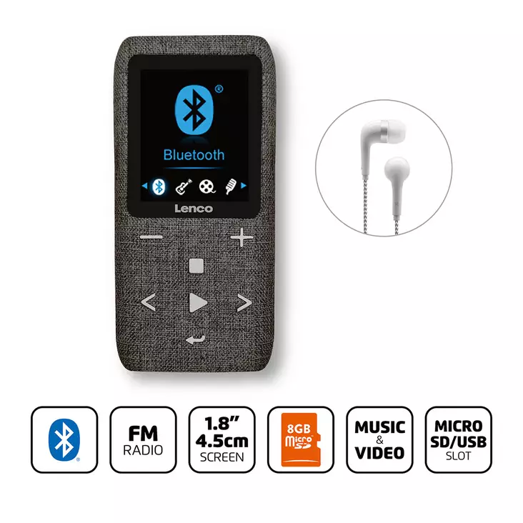 MP3/MP4-spelare med Bluetooth® 8 GB Micro SD-kort Grå - Radioapparater - 8711902042754 - 1