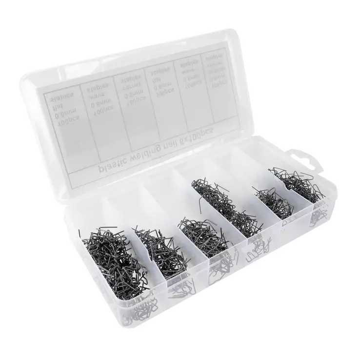 Klammerassortiment 6 x 100 st för plastlagningssats - Mag-Pro, 600 st reparationsklammer, sortimentslåda - Plastreparation - 6418536039434 - 1