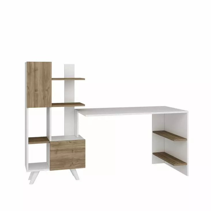 Skrivbord Hanah Home Alis Vit Valnöt Spånskiva 170x120x60 cm - Skrivbord - 8683743302994 - 1