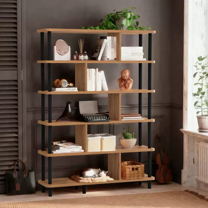 Bokhylla Hanah Home Atlantic Pine Svart Spånskiva 120x168,5x28 cm - Bokhyllor - 8683342857314 - 1