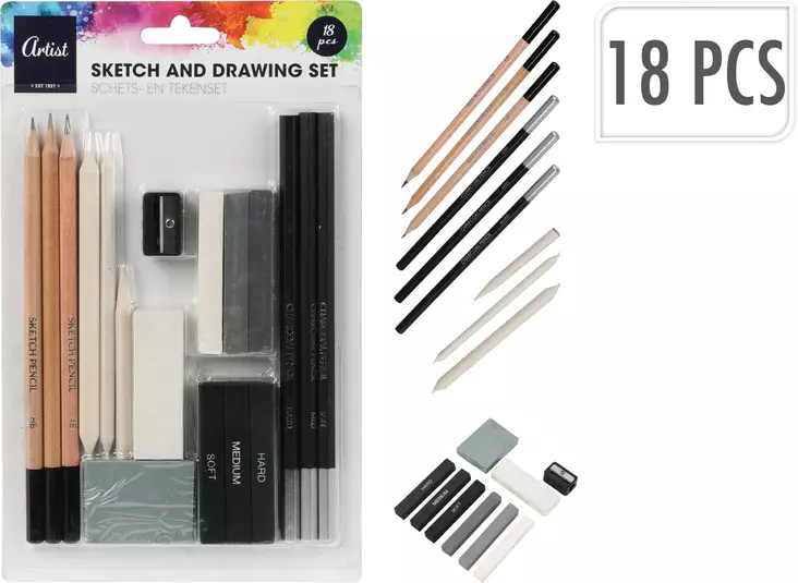 Piirustus- ja luonnostelusetti 18 osaa - Hantverksmaterial och tillbehör - 8720573543194 - 1