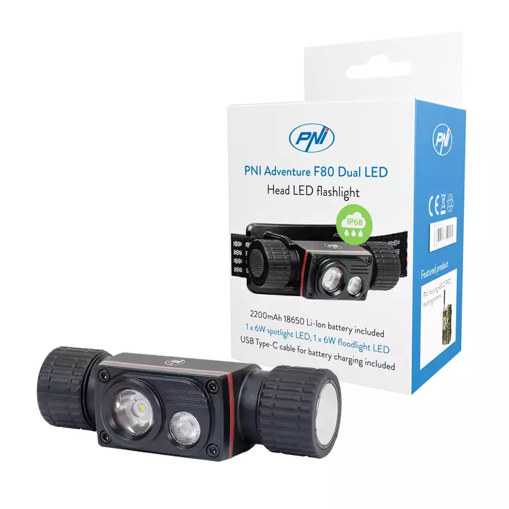 PNI Adventure F80 Pannlampa 1000 lm - Dual LED (IP68) - Pannlampor - 5949066526794 - 1