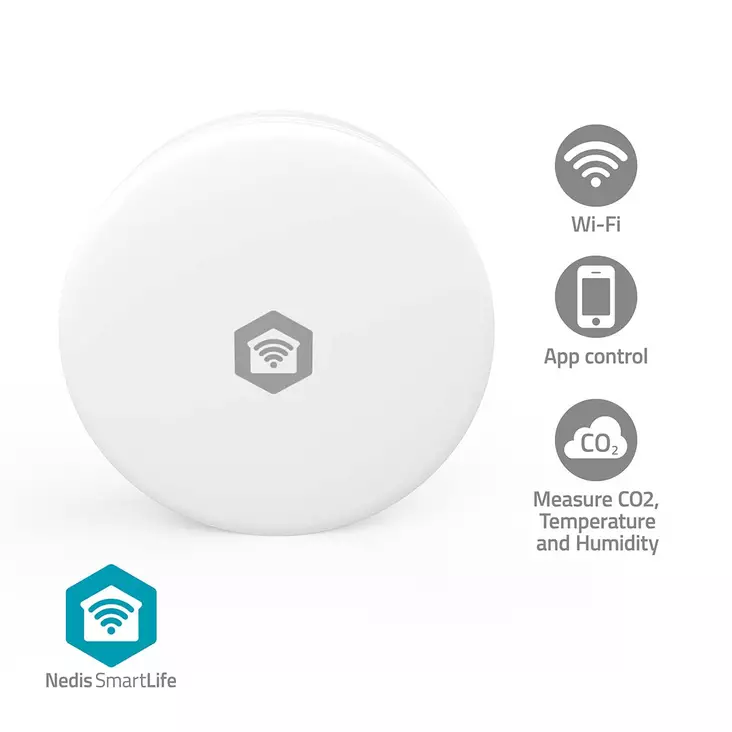 SmartLife luftkvalitetsmätare | Wi-Fi | Koldioxid (CO2) / Luftfuktighet / Temperatur | Android / IOS | Vit - Nedis produkter - 5412810469994 - 1