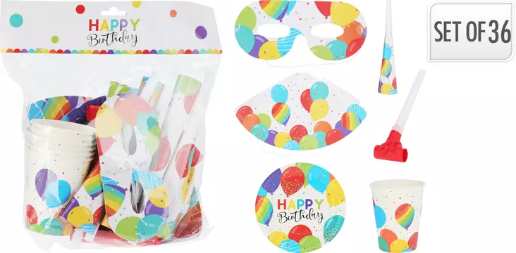 Kalasset med ballongmotiv 36 delar - Festdekorationer - 8721037356954 - 1