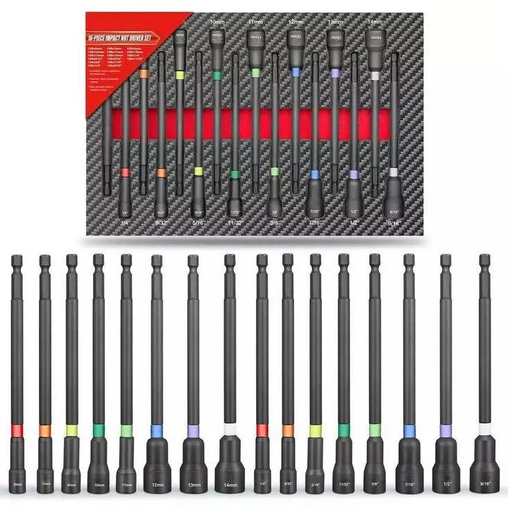 Timco 16-delad hylssats med långt handtag för skruvmejsel - Skruvbits och hållare - 6438014392554 - 1