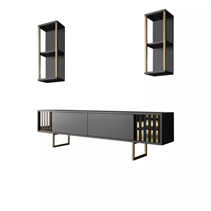 TV-bänk Hanah Home Gold Line Antracit Svart Spånskiva 180x30x48 cm - TV-bänkar - 8683742126164 - 1