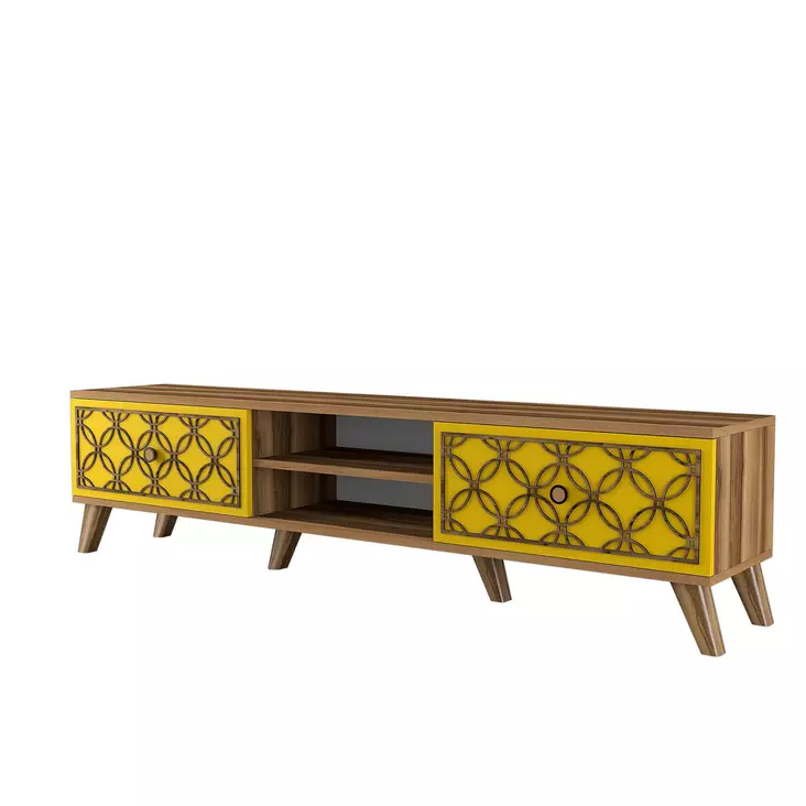 TV-bänk Hanah Home Walnut Valnöt Gul Spånskiva 180x44x35 cm - TV-bänkar - 8681875184334 - 1