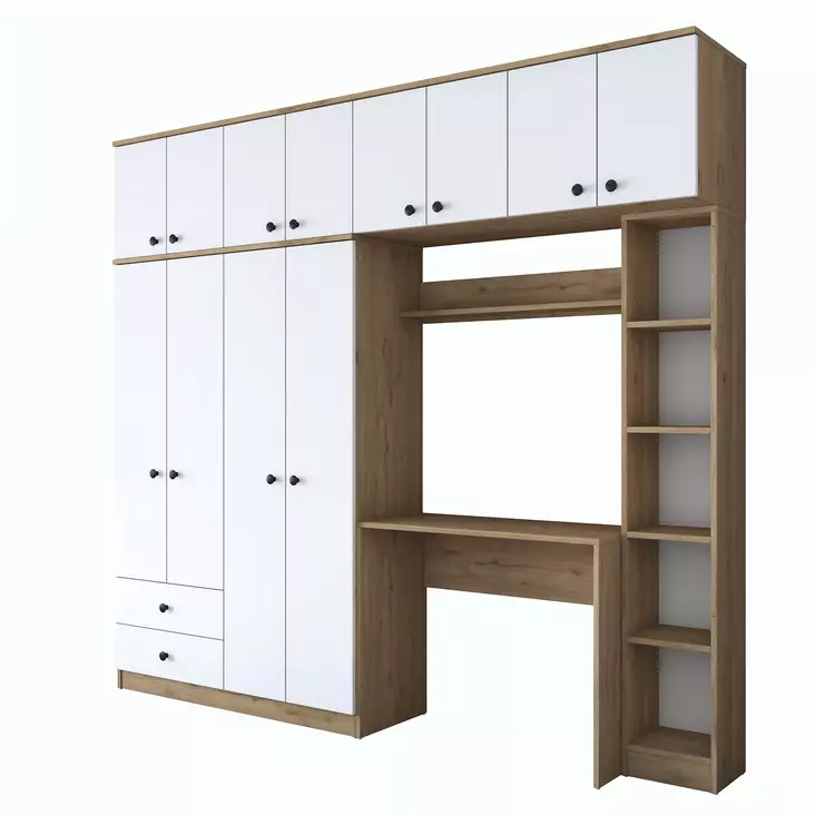 Sovrumsmöbel Hanah Home BA122 Valnöt Spånskiva 240x216,8x42,5 cm - Skrivbord - 8683742031604 - 1