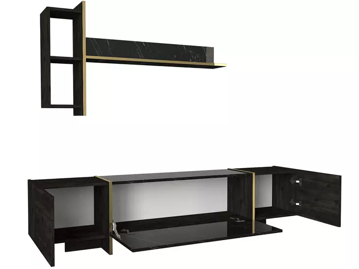 Vardagsrumsmöbel Hanah Home Veyron Set 1 Svart Guld Spånskiva 180x45x32,3 cm - Möbler - 8683743940844 - 1
