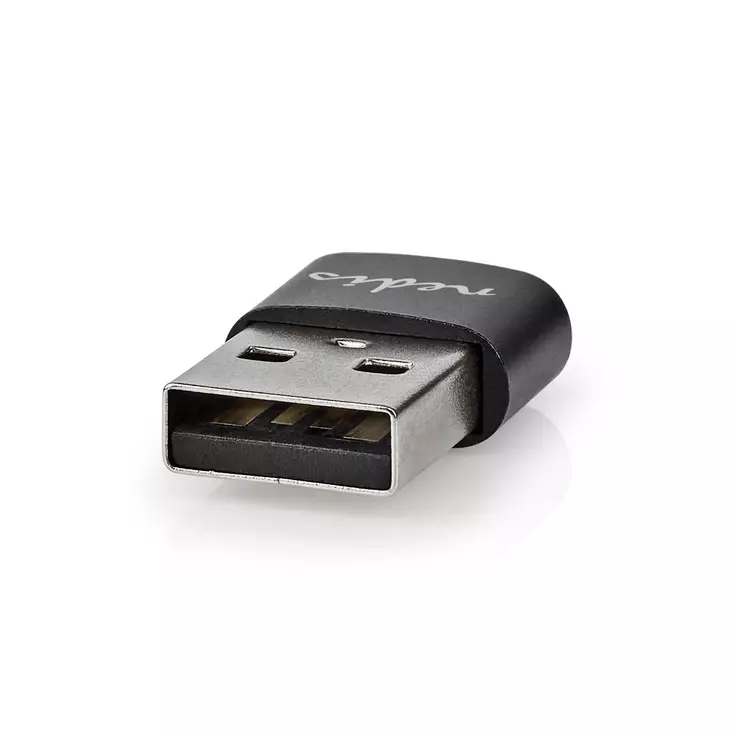 USB-A Adapter | USB 2.0 | USB-A Hane | USB-C Hona | 480 Mbps | Rund | Nickelplaterad | Svart | Låda - Dator och nätverk - 5412810421794 - 1