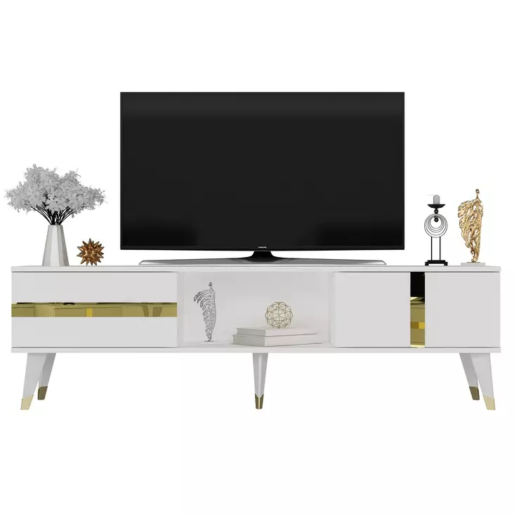 TV-bänk Hanah Home Vania Vit Guld Spånskiva 150x29,6x50 cm - TV-bänkar - 8683742035084 - 1