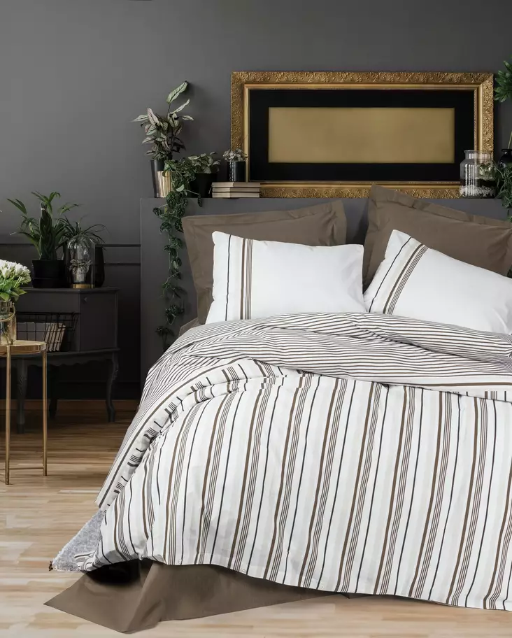 Påslakanset för enkelsäng Ranforce, brun, 160 x 220 cm, mjuk, hållbar - Lakan och örngott - 8684283028184 - 1