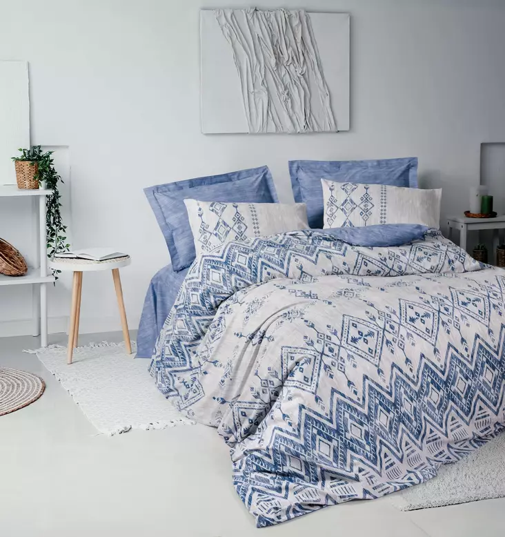 Påslakanset Ranforce, för enkelsäng, blå, 160 x 220 cm, mjukt, lättskött - Lakan och örngott - 8684283028214 - 1