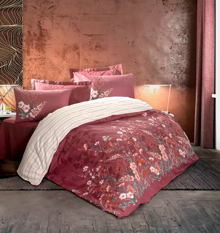 Påslakanset Ranforce för enkelsäng, vinrött, 160 x 220 cm, mjukt, hållbart - Lakan och örngott - 8684282475514 - 1