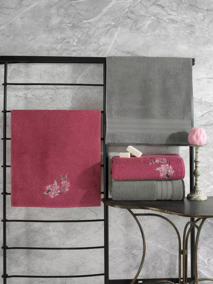 Handdukset Mijölnir Grå Rosa 100% Bomull 90x150 cm & 50x90 cm - Handdukar - 8682870695894 - 1