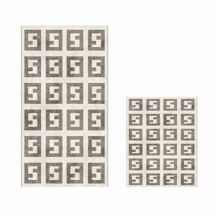 Badrumsmatta Set Mijölnir Beige Halkfri Antibakteriell 100% Polyester 50x60 cm & 60x100 cm - Badrumsmattor och våtrumsmattor - 8683342421324 - 1