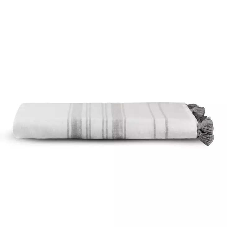 Handduk Mijölnir Vit Grå Randig 100% Bomull 50x90 cm - Handdukar - 8681875946444 - 1
